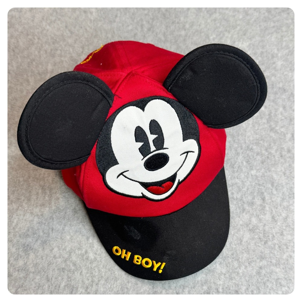 Disney Parks Mickey‎ Mouse Toddler Baseball Cap Hat Red Black Oh Boy!